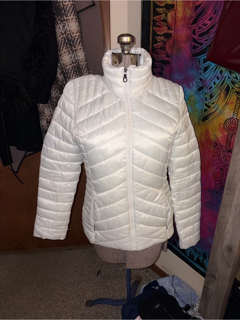 Guess White Puffer Jacket - Women's Lightweight Coat